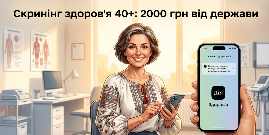 скрининг здоровья 40 плюс бесплатно как получить через Дію в 2026 году