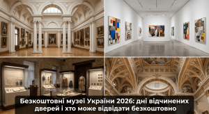 безкоштовні музеї України список 2026 — колаж інтер'єрів музеїв дні відчинених дверей головна