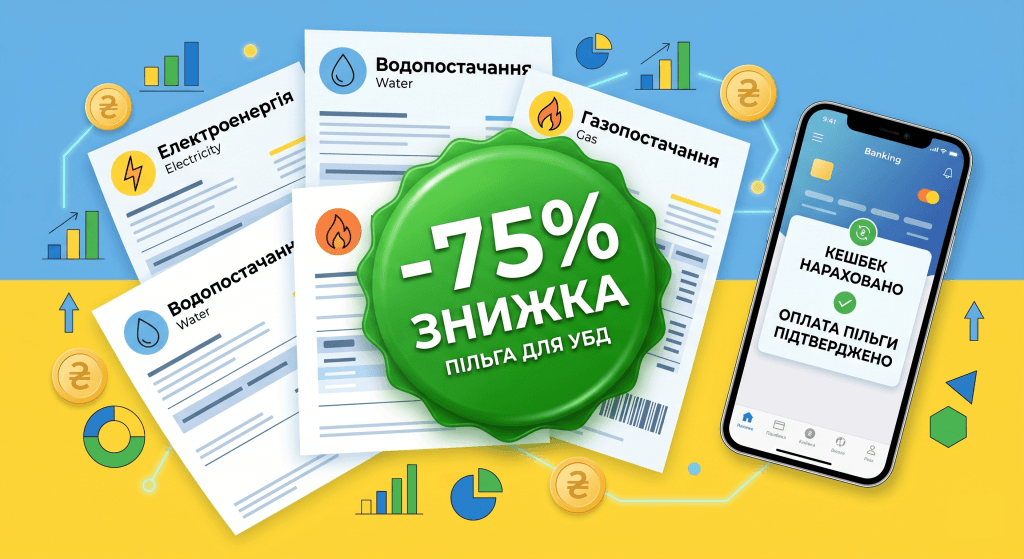 Графічне представлення пільги на оплату комунальних послуг для ветеранів зі знижкою 75 відсотків.