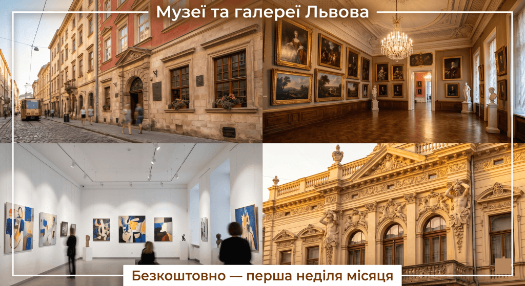 безкоштовні галереї Львів — колаж музеї Львова безкоштовний вхід галереї перша неділя