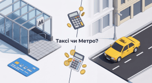Головне зображення: ілюстрація порівняння витрат на таксі та метрополітен у Києві.