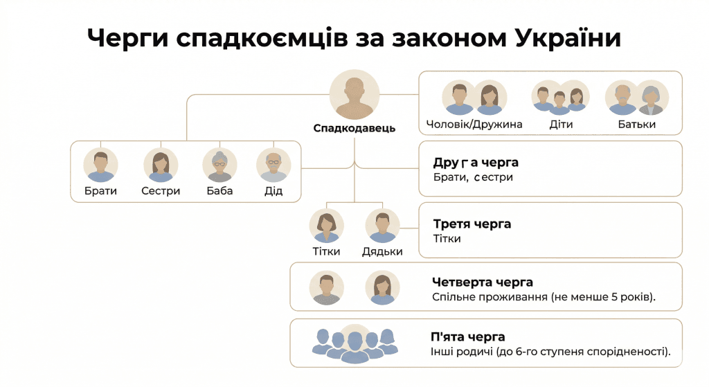 наследство по закону очереди наследников таблица Украина - схема родственных связей
