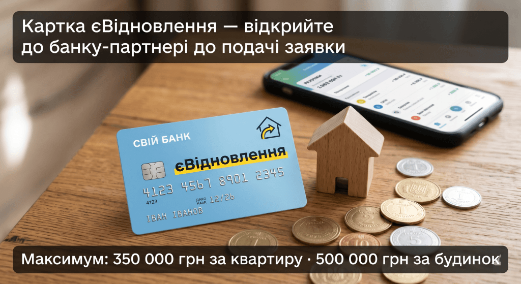 як відкрити рахунок єВідновлення в банку — картка єВідновлення суми компенсація квартира будинок