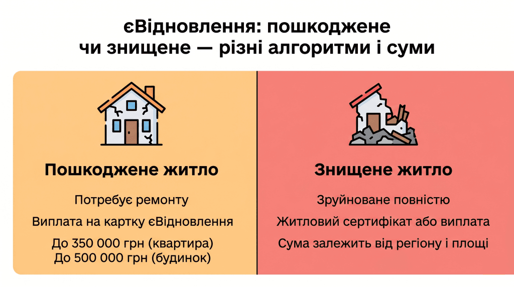 єВідновлення пошкоджене або знищене житло різниця — порівняння виплата сертифікат суми алгоритм