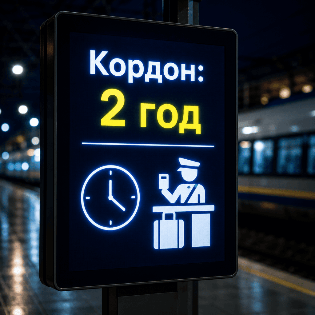 Інформаційне табло з часом проходження митного кордону між Польщею та Україною.