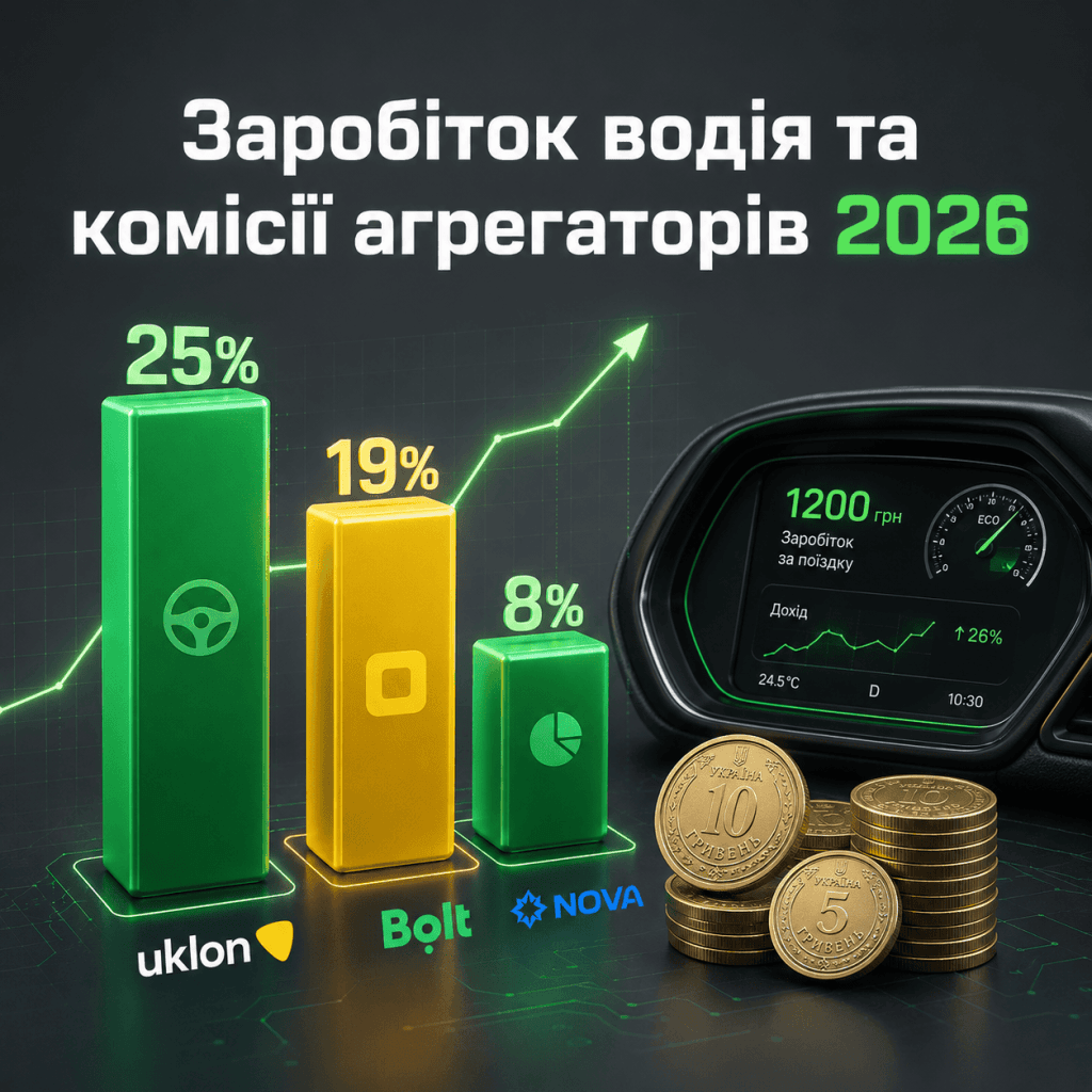 Інфографіка порівняння відсотків комісії для водіїв у службах Болт, Уклон та Нова після реформи.