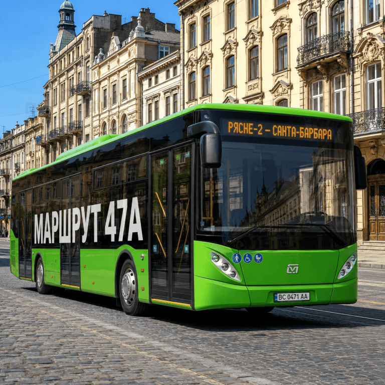Зелений низькопідлоговий автобус маршруту 47А у Львові