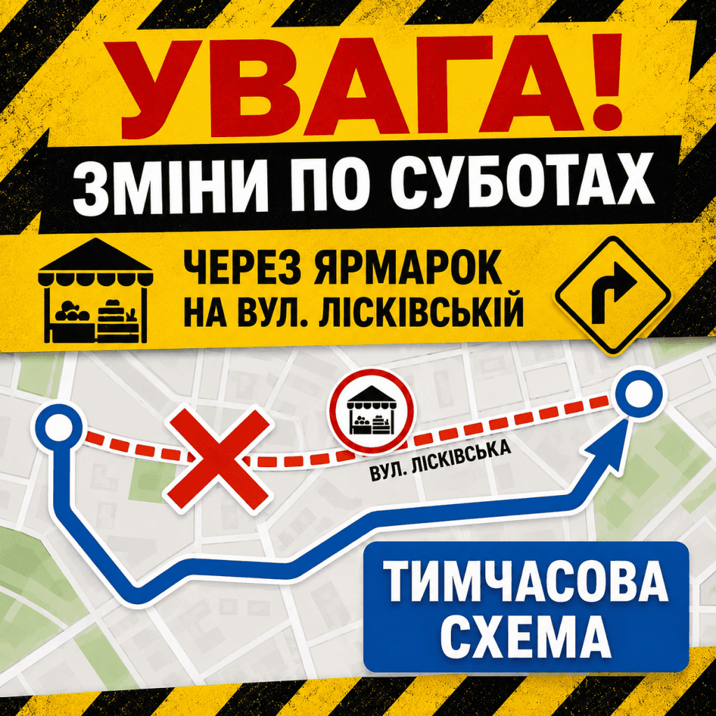 Попереджувальна графіка, що інформує про тимчасові зміни у маршруті тролейбуса 37А по суботах через проведення сільськогосподарських ярмарків на Троєщині.