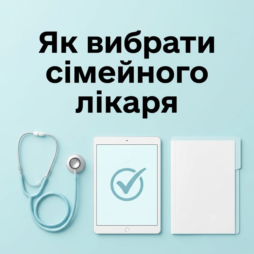 Ілюстрація з медичним стетоскопом та цифровим планшетом для статті про вибір сімейного лікаря.