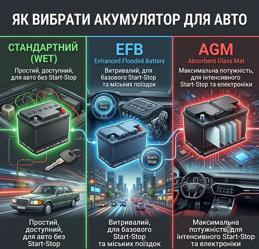 Який автомобільний акумулятор краще: AGM, EFB чи стандартний
