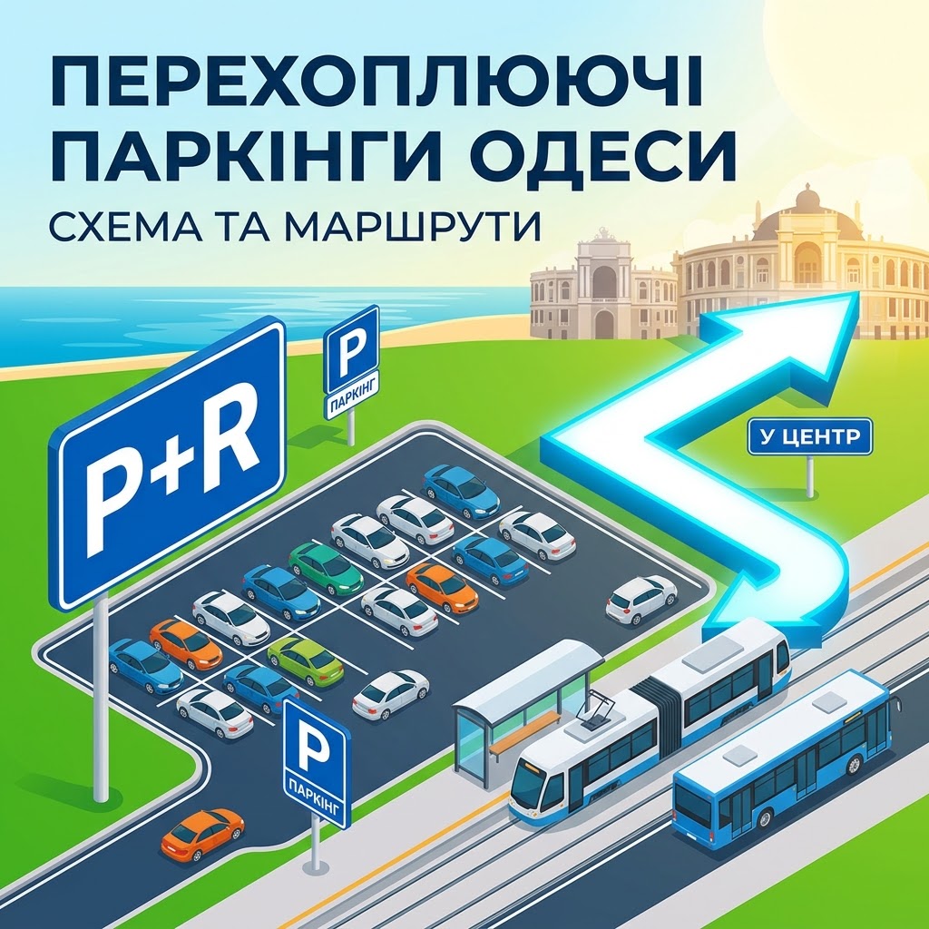 Ізометрична схема перехоплюючого паркінгу з пересадкою на міський транспорт Одеси.