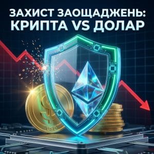 Концептуальне 3D зображення про захист заощаджень від інфляції за допомогою долара та криптовалют в Україні